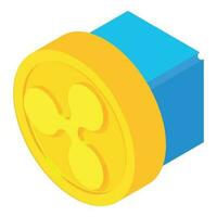 Crypto block icon isometric vector. Big golden ripple coin and crypto block icon vector