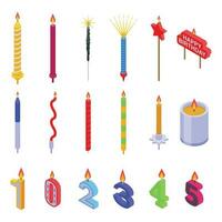 Birthday candles icons set isometric vector. Number year vector