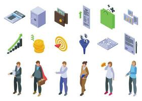 Sales Manager icons set isometric vector. Target team vector