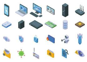 Cybersecurity icons set isometric vector. Camera malware vector