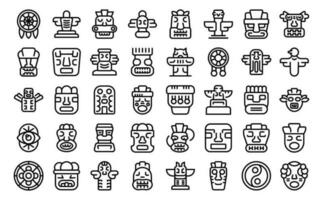 Totem icons set outline vector. Stone altar vector