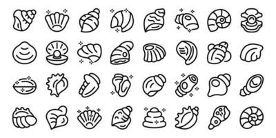 Conch icons set outline vector. Shell beach vector