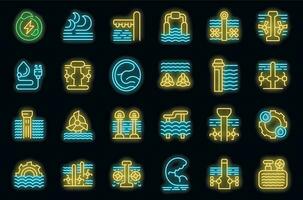 Tidal energy icons set vector neon