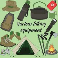 Various hiking equipment vector