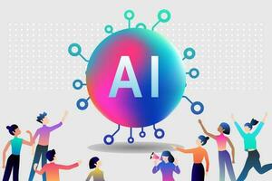 AI technology innovative applications vector infographic. Artificial intelligence, machine learning, data science and cognitive computing concept.