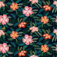 tropical flor modelo sin costura, silueta de floreciente, mano dibujado botánico, floral hoja para primavera y verano tiempo, natural adornos para textil, tela, fondo de pantalla, antecedentes diseño. vector