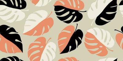monstera hoja sin costura patrón, mano dibujado tropical botánico, primavera y verano tiempo, verde estilo, natural adornos para textil, tela, fondo de pantalla, antecedentes. vector