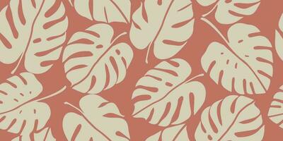 monstera hoja sin costura patrón, mano dibujado tropical botánico, primavera y verano tiempo, verde estilo, natural adornos para textil, tela, fondo de pantalla, antecedentes. vector