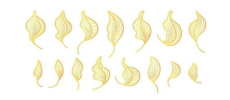 Golden leaves, art deco line set Graphic tea plant vector