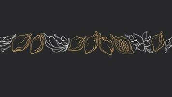 Cocoa texture border. Choco tree, fruit ornament vector