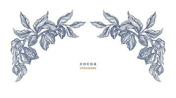 Cocoa texture border. Ornament of fruit, branch vector