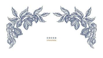 Cocoa texture border. Ornament of fruit, branch vector