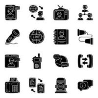 Pack of Communication and Media solid Icons vector