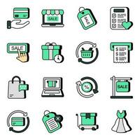 conjunto de compras y comercio electrónico plano íconos vector