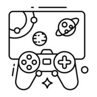 Vector design of space video gaming, linear design icon