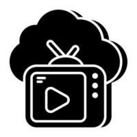 A solid  design icon of cloud tv vector