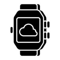 Conceptual solid design icon of cloud smartwatch vector