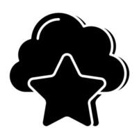 Conceptual solid design icon of starred cloud vector