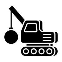 An icon design of wrecking ball with vehicle, bulldozer vector