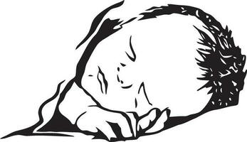 A black and white drawing of a baby sleeping vector