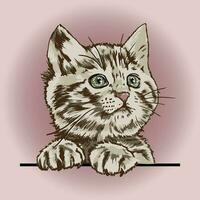 Cute cat vector art with color separation by layers