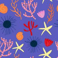 Sea life seamless pattern. Repeating image with animals of underwater world for printing on childrens bedding. Cartoon flat vector illustration