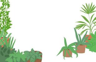 Vector illustration in simple flat style with copy space for text - background with plants and leaves - backdrop for greeting cards, posters, banners and placards