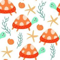 seamless pattern with turtle and sea life vector