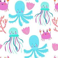 Set with hand drawn sea life elements. Vector doodle cartoon set of marine life objects for your design.