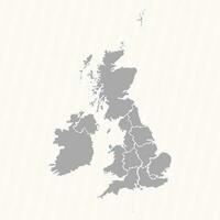 Detailed Map of United Kingdom With States and Cities vector