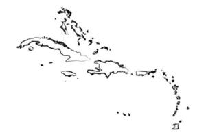 Hand Drawn Lined Caribbean Simple Map Drawing vector