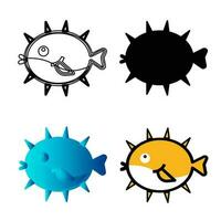 Abstract Flat Balloonfish Animal Silhouette Illustration vector