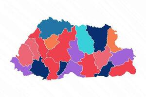 multicolor mapa de Bután con provincias vector