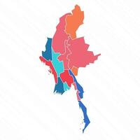 multicolor mapa de myanmar con provincias vector