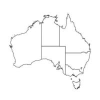 contorno bosquejo mapa de Australia con estados y ciudades vector