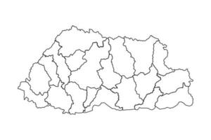 contorno bosquejo mapa de Bután con estados y ciudades vector