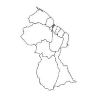 Outline Sketch Map of Guyana With States and Cities vector