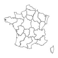 contorno bosquejo mapa de Francia con estados y ciudades vector