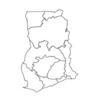 Outline Sketch Map of Ghana With States and Cities vector