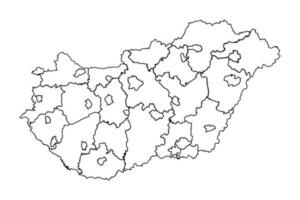 contorno bosquejo mapa de Hungría con estados y ciudades vector