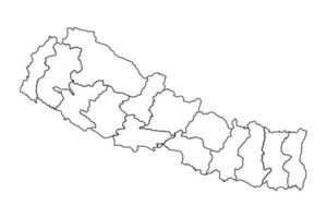 Outline Sketch Map of Nepal With States and Cities vector