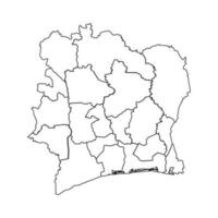 Outline Sketch Map of Ivory Coast With States and Cities vector