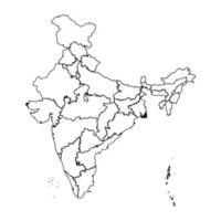 Outline Sketch Map of India With States and Cities vector
