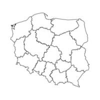 Outline Sketch Map of Poland With States and Cities vector