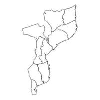 Outline Sketch Map of Mozambique With States and Cities vector