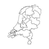 Outline Sketch Map of Netherlands With States and Cities vector