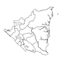 Outline Sketch Map of Nicaragua With States and Cities vector