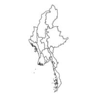 contorno bosquejo mapa de myanmar con estados y ciudades vector