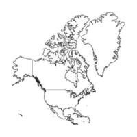 Outline Sketch Map of North America With Countries vector