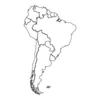 Outline Sketch Map of South America With Countries vector